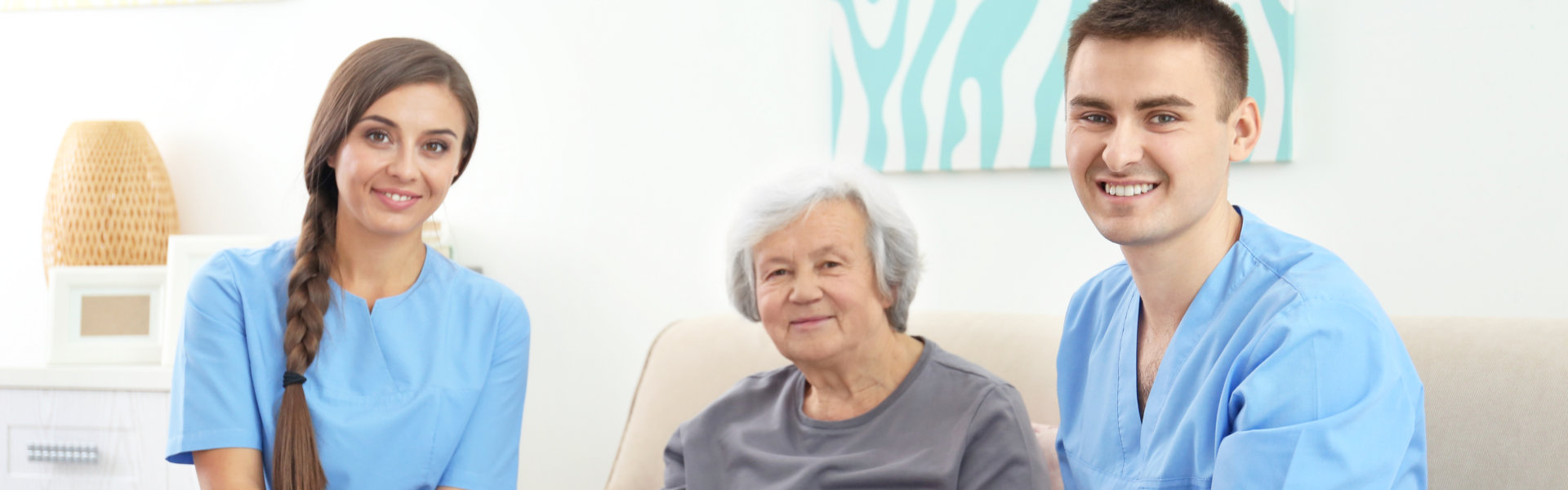 senior woman with caregivers
